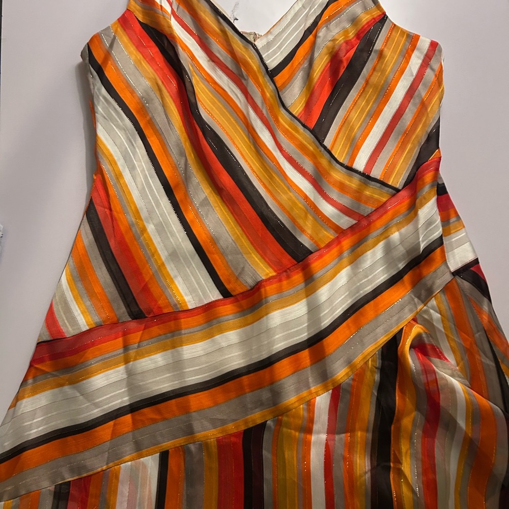 DKNY Asymmetrical Wrap Maxi Dress in Orange and Cream